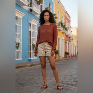 American Apparel Delphine Tunic Knit  Slouchy Sweater Terracota XS